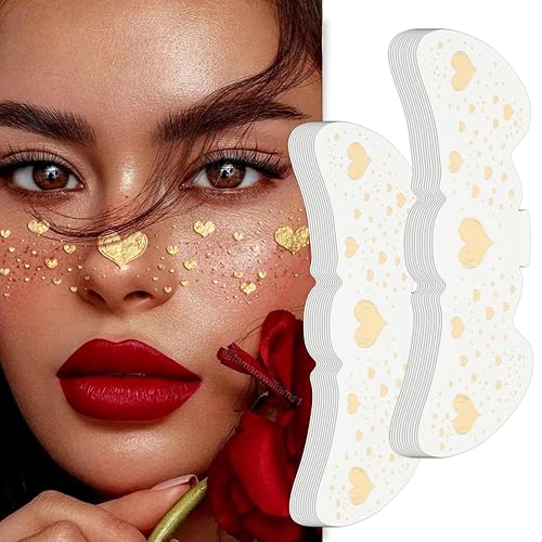 Wodelanle Glitter Freckles Face Tattoo, 24 Count Gold Face Glitter Speckles Makeup Patches, Glow Up Makeup Patches, Cute Glitter Freckles Makeup
