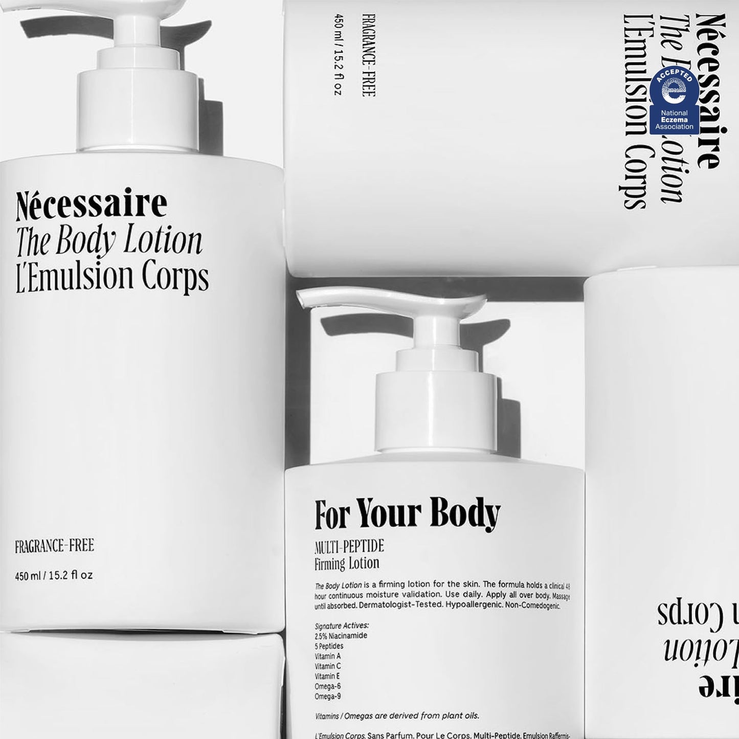 Nécessaire The Body Lotion - Fragrance-Free - Multi-Peptide Moisturizer - Firming Body Lotion for Women + Men. 2.5% Niacinamide. Non-Comedogenic +