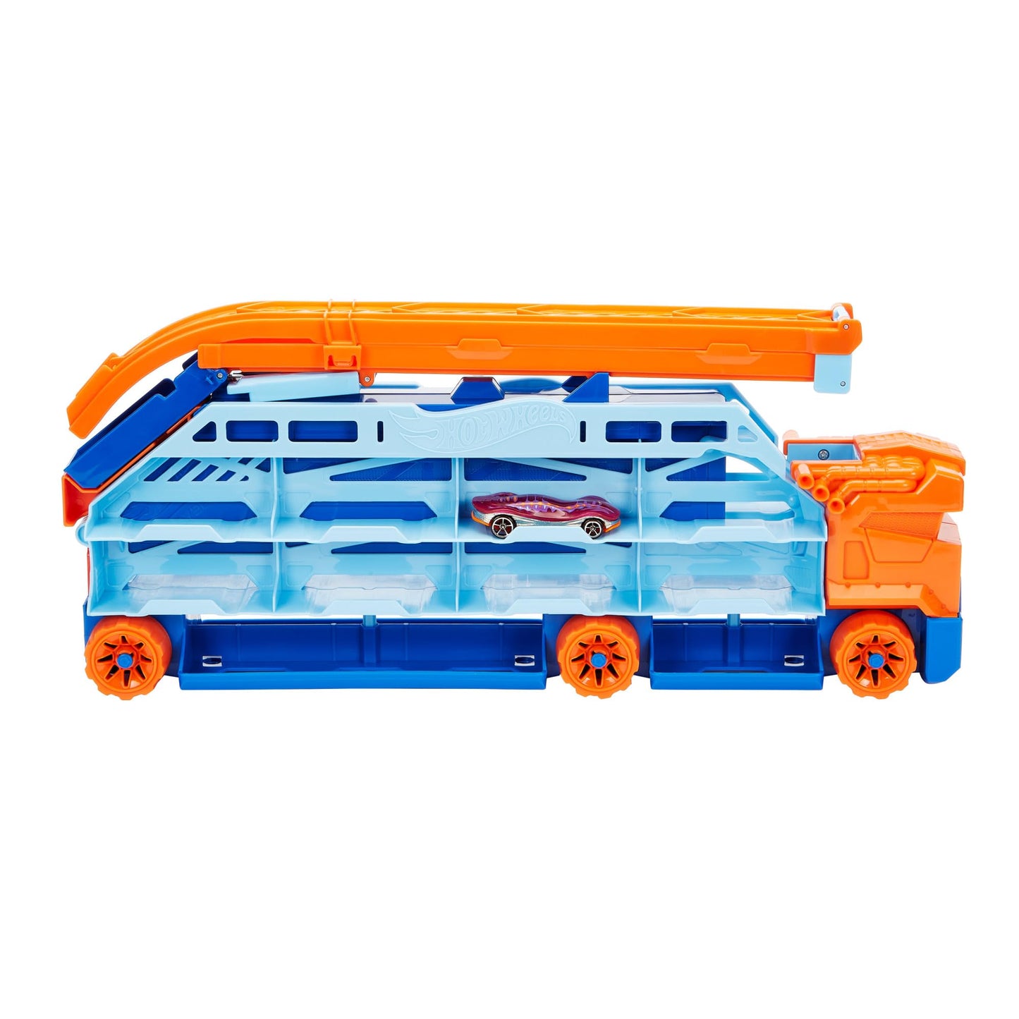 HOT WHEELS City Transporter - with extendable Downhill ramp, Loading Area for 20 Vehicles and Special Wheels - Gift for Children from 4 Years, HDY92
