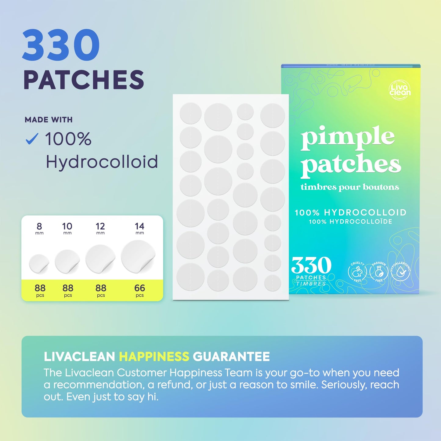 LivaClean 330 CT Pimple Patches for Face - 100% Hydrocolloid Acne Patches - Four Sizes - Acne Dots Zit Stickers - Hydrocolloid Patch Pimple Patch Beauty and Personal Care LivaClean