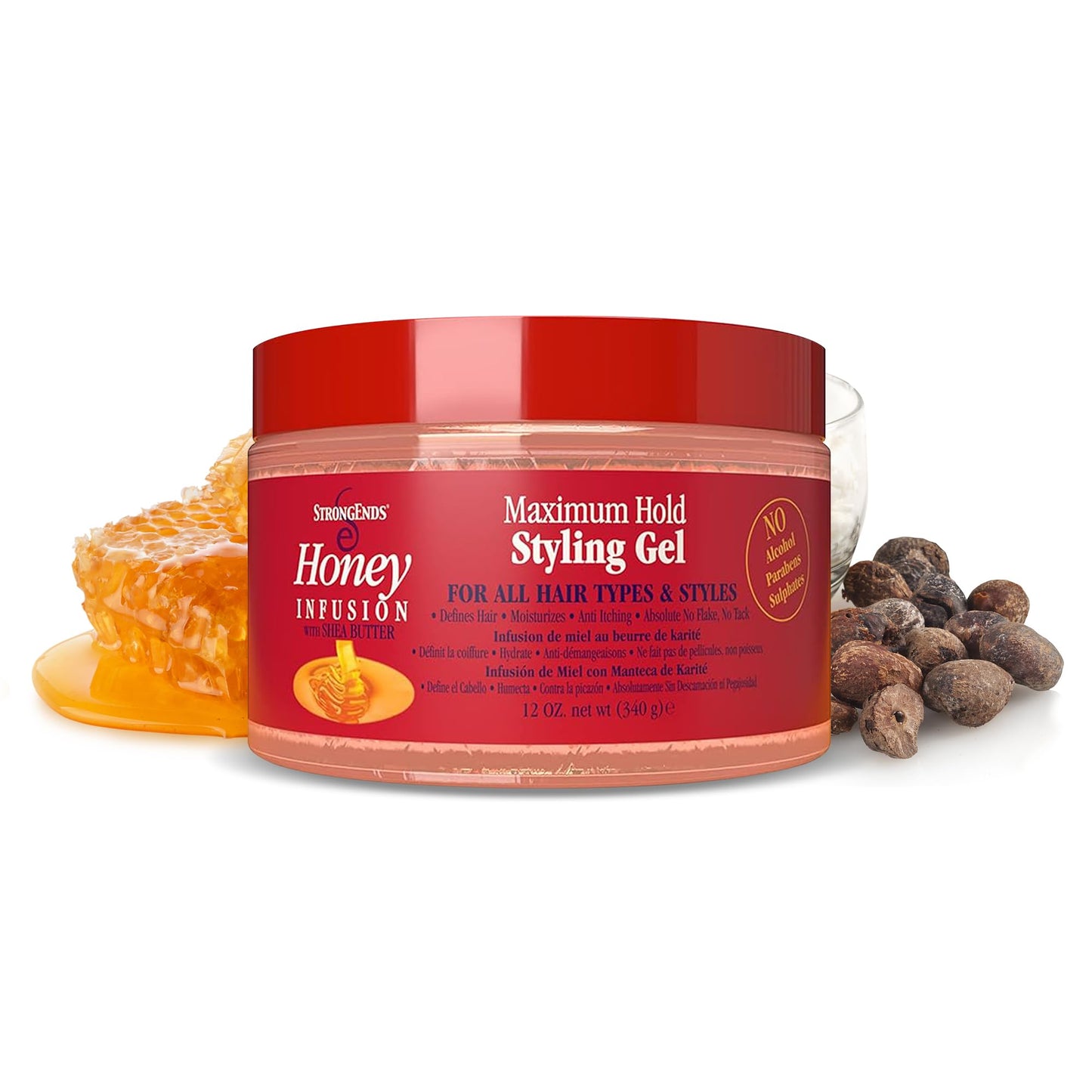 STRONGENDS - Maximum Hold Styling Gel with Honey & Shea - Moisturizing Hair Gel, Suitable for All Hair Types & Versatile Styles, Ideal for Men