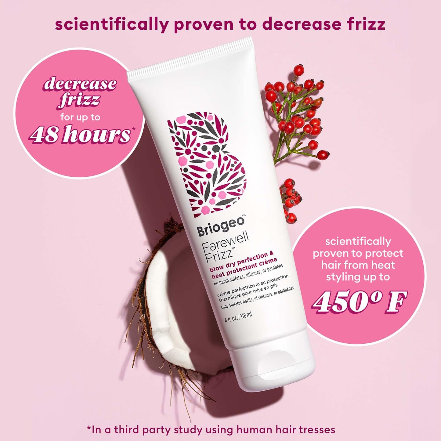 Briogeo Farewell Frizz Blow Dry Perfection & Heat Protectant Crème, Anti Frizz Hair Cream with Argan Oil for Styling, Silicone-free, Heat Protectant