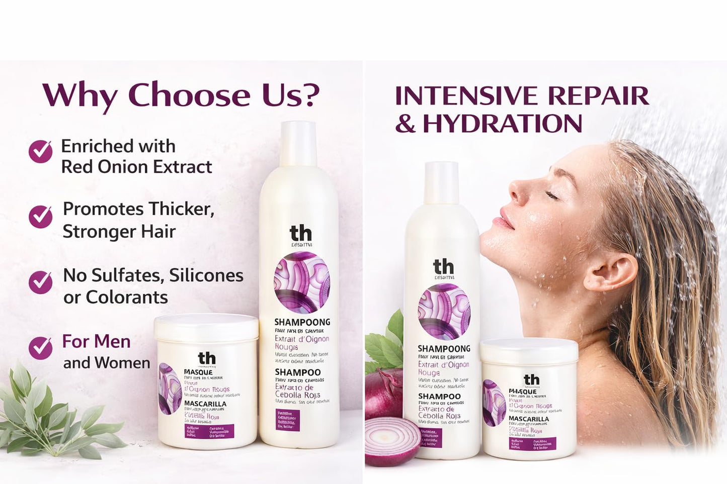 Shampoo 1000ml + Mask 700ml with Extract of TH Red Onion (NO RESIDUAL ODOUR)