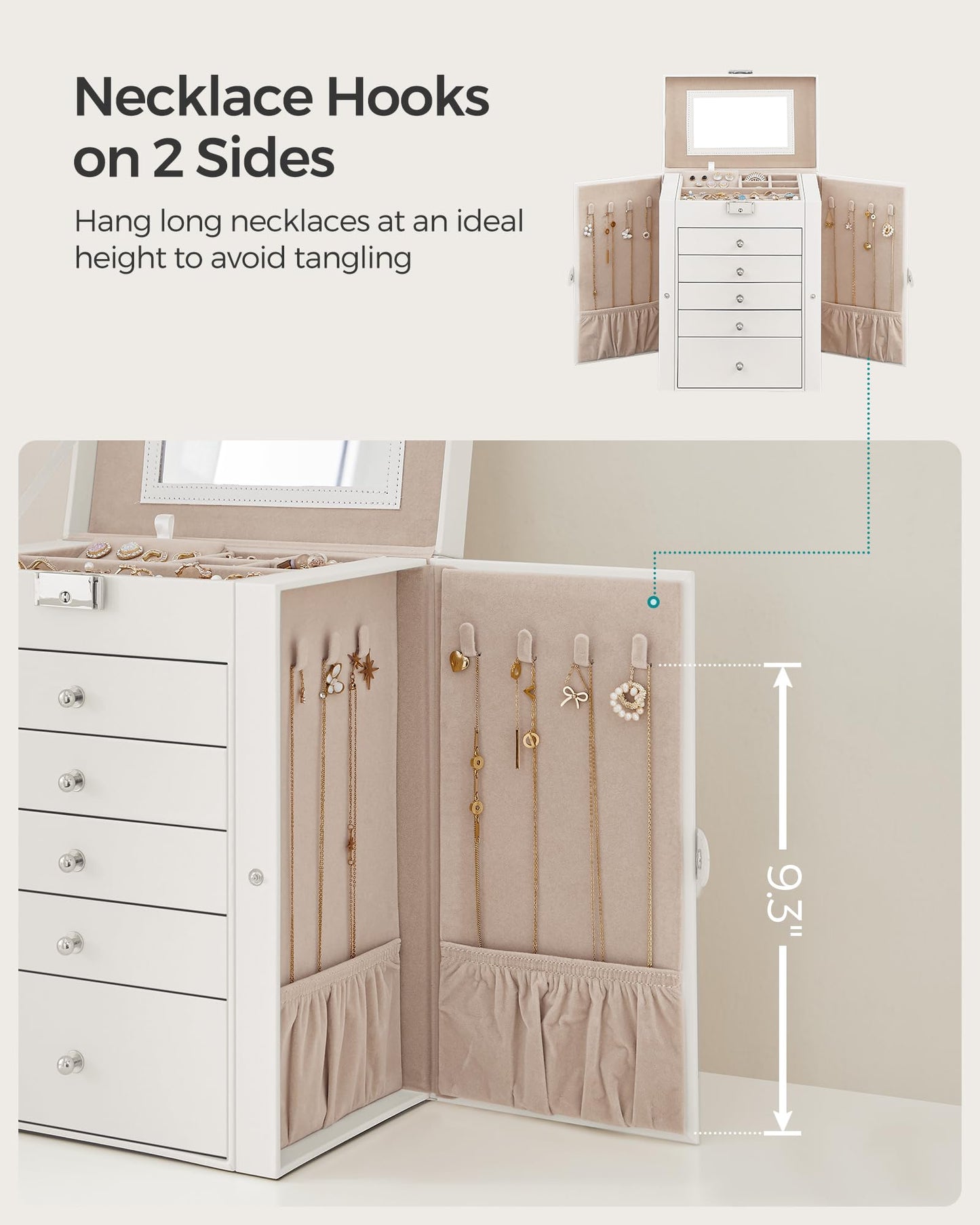 SONGMICS 6 Tier Jewelry Box, Jewelry Storage Organizer with 5 Drawers, Large Storage Capacity, with Mirror, Lockable, Jewelry Case, Gift for Loved…