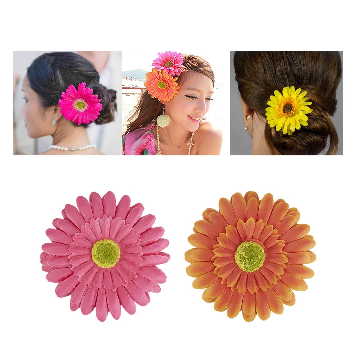 Lawie 18 Pack Fake Artificial Silk Gerbera Daisy Flower Sunflower Daisies Hair Clips Barrettes Clamp Clasps Bow With Alligator Brooch Pin Tropical