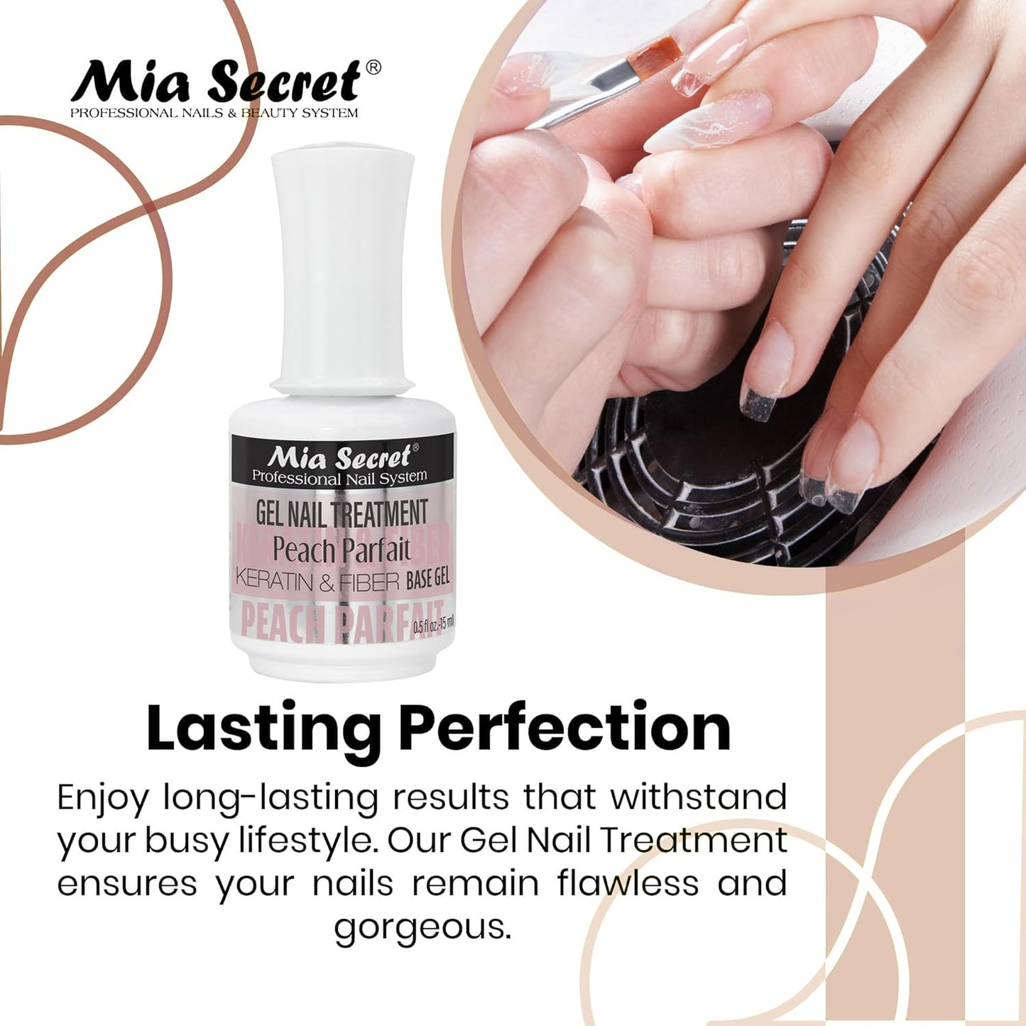 Mia Secret Professional Peach Parfait Scented Gel Nail Treatment Keratin Base & Top Gel 0.5 FLoz Beauty & Personal Care Mia Secret