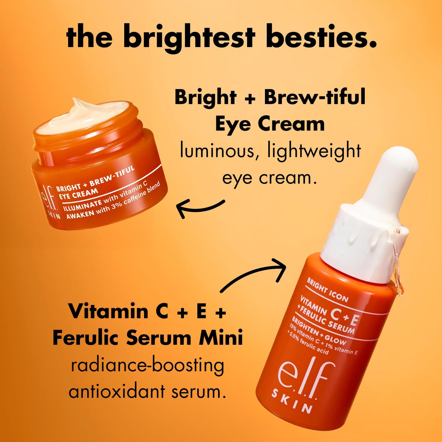 e.l.f. SKIN Brightest Besties Duo, Travel-Sized Skincare Set, Brightening Face Serum & Vitamin C Eye Cream, Boosts Radiance, Depuffs & Evens Skin
