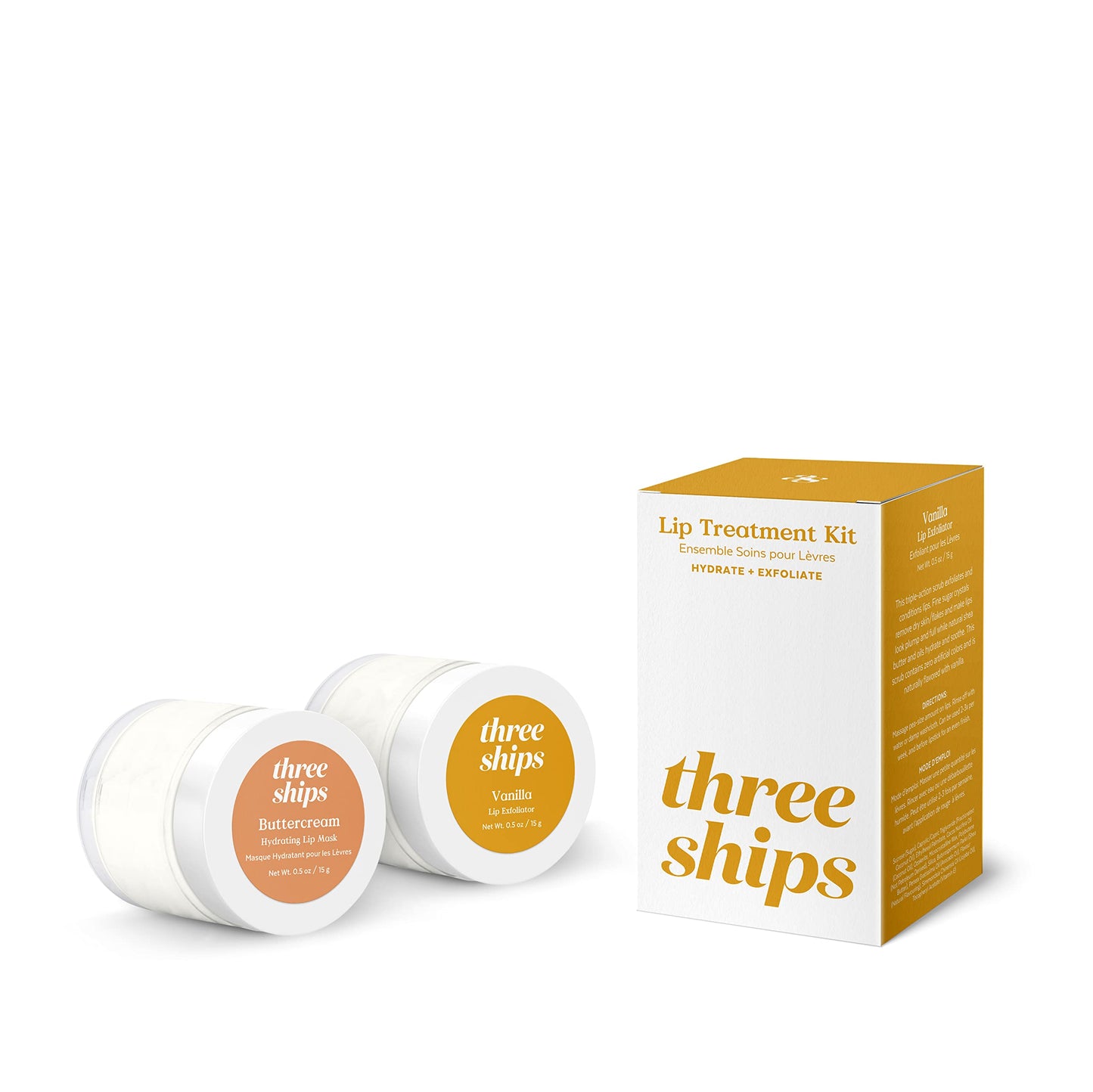Three Ships - Lip Treatment Kit | Buttercream Lip Mask + Vanilla Lip Exfoliator | Smooth, Nourish, Plump | Cruelty-Free, Vegan, Paraben-Free