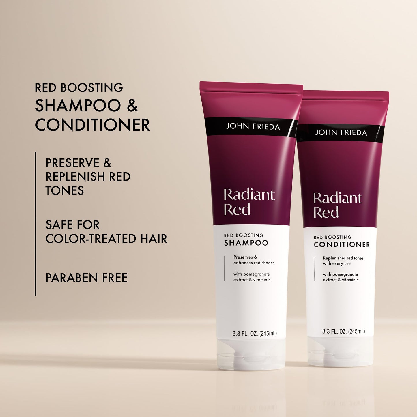 John Frieda Radiant Red Boosting Shampoo and Conditioner Bundle, Red Hair Shampoo and Conditioner, 8.3 Fl Oz, Pack of 2