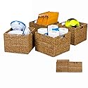 Trademark Innovations 12.7" Foldable Seagrass Storage Basket with Iron Wire Frame (Set of 4)