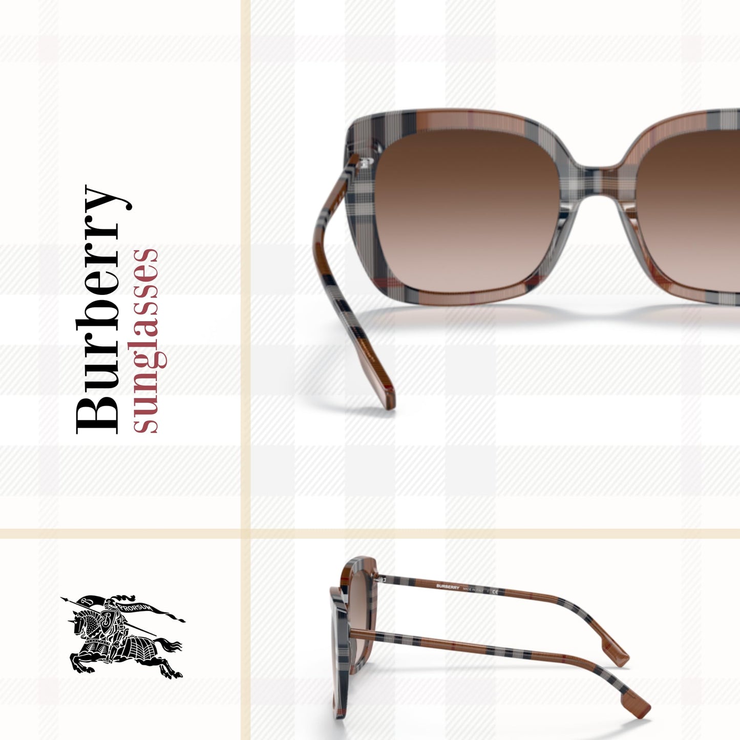BURBERRY Caroll BE4323 400513 54MM Check Brown/Gradient Brown Square Sunglasses for Women +BUNDLE with ACCESSORY EYEWEAR KIT