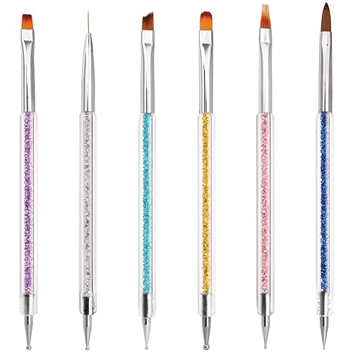 iminoo 6PCS Nail Art Brushes,Double Ended Nail Liner Brush Dotting Pen Nail Art Point Drill Drawing Tools,Double Ended Nail Art Brushe for DIY Nail