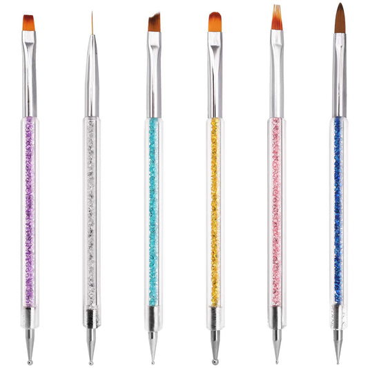 iminoo 6PCS Nail Art Brushes,Double Ended Nail Liner Brush Dotting Pen Nail Art Point Drill Drawing Tools,Double Ended Nail Art Brushe for DIY Nail