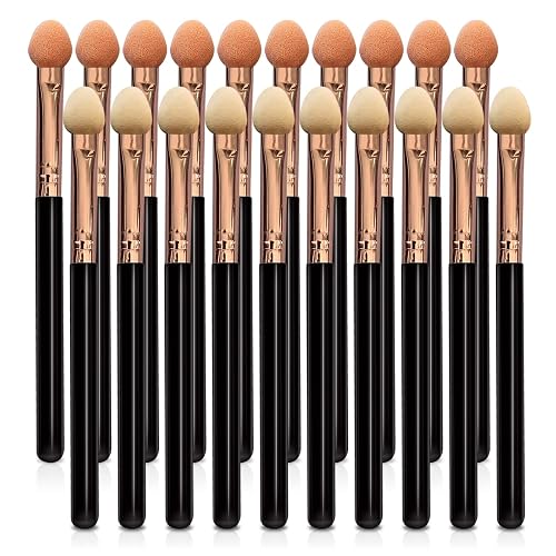 UorPoto Eyeshadow Applicators Double Sided Sponge Tip Foam Reusable?20Pcs Professional Organic Long Handle Washable Makeup Eye Shadow Brush Set