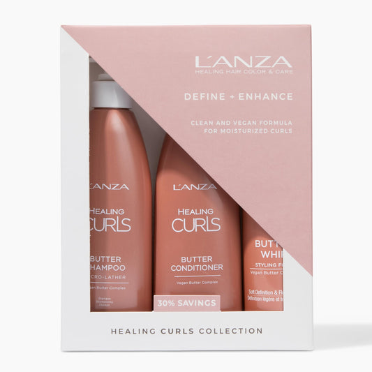 L'ANZA Healing Curls Trio Hair Kit, Curly Hair Shampoo and Conditioner with Curl Defining Styling Foam in a Gift Box, Luxury Hair Care Kit for Curly
