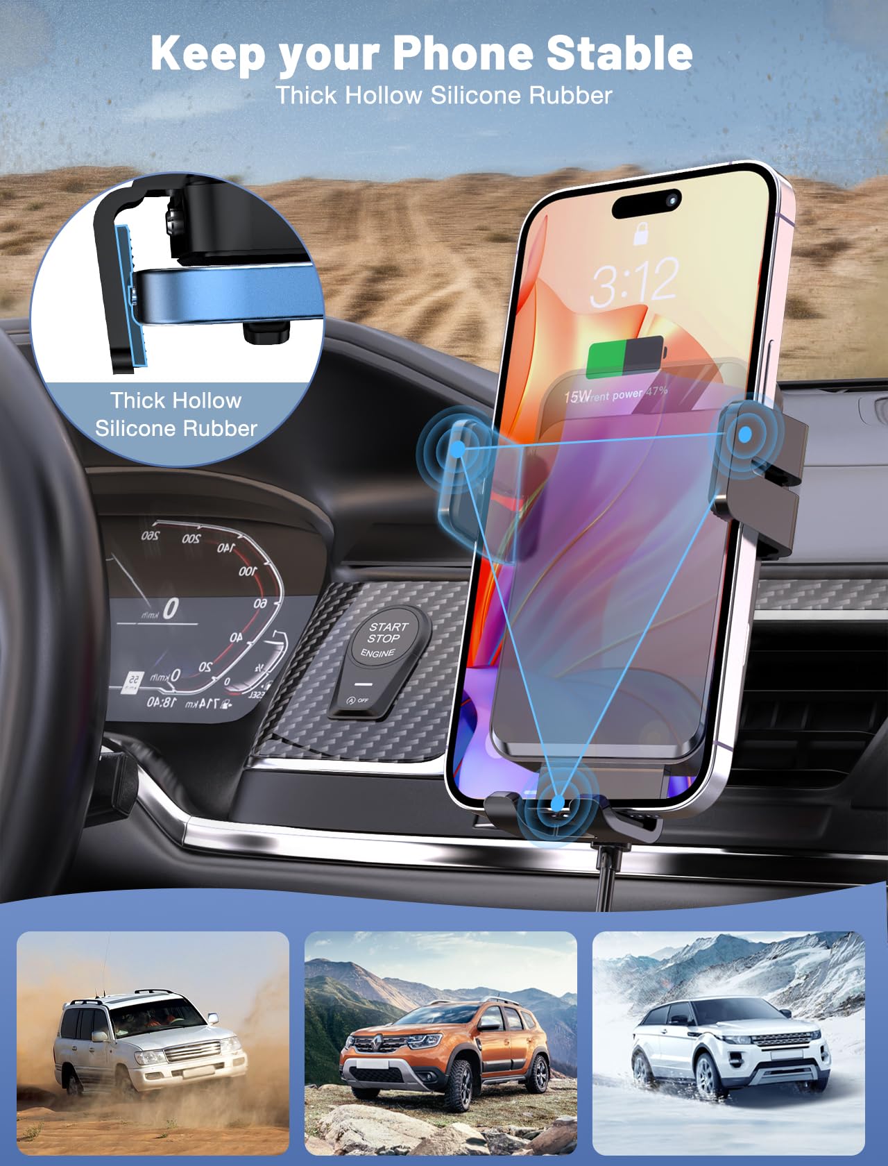 Wireless Car Charger, MOKPR Auto-Clamping Car Mount 15W/10W/7.5W Fast Charging Air Vent Car Phone Mount Compatible with iPhone 15/14/13/13 Pro/12 Pro…