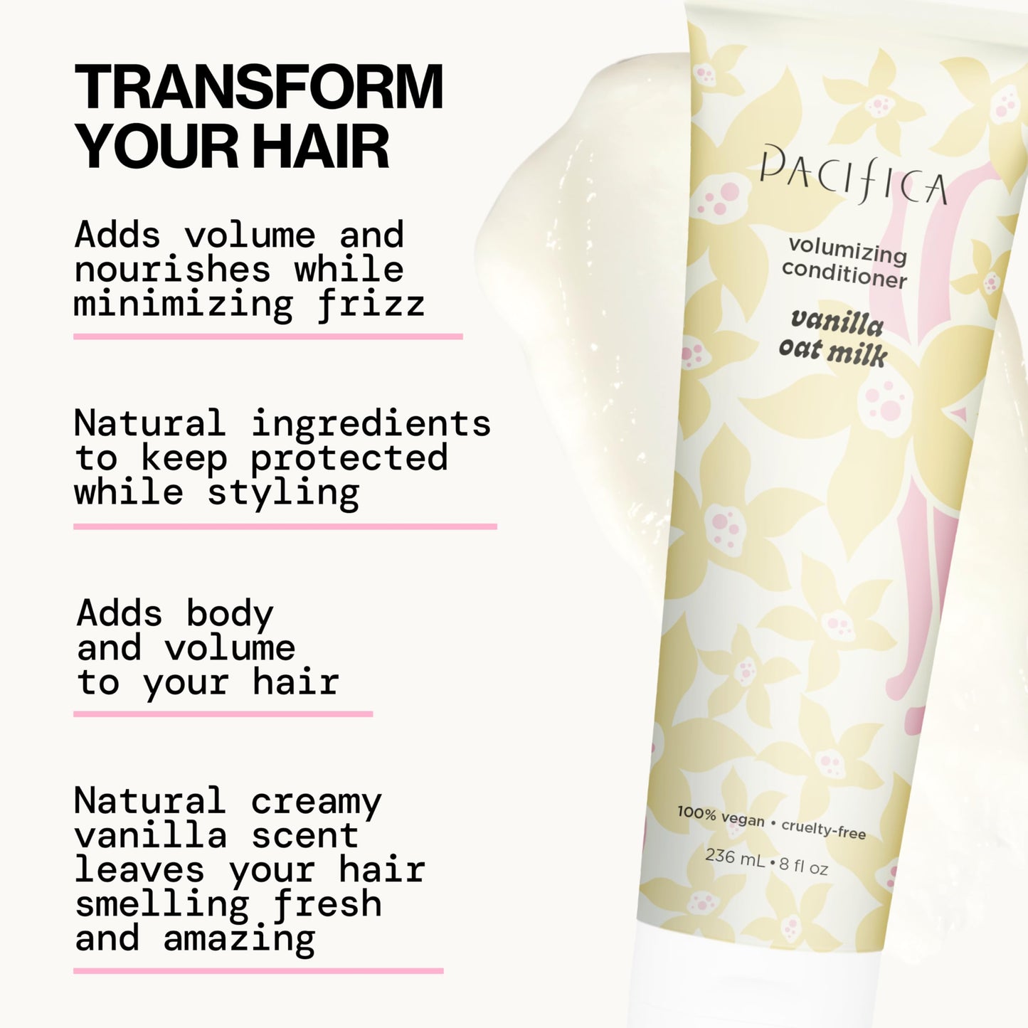 Pacifica Vanilla Oat Milk Volumizing Shampoo & Conditioner Set - Fuller, Bouncier Hair, Fine Or Flat Hair Solution, Sulfate-Free, 100% Vegan Hair Care