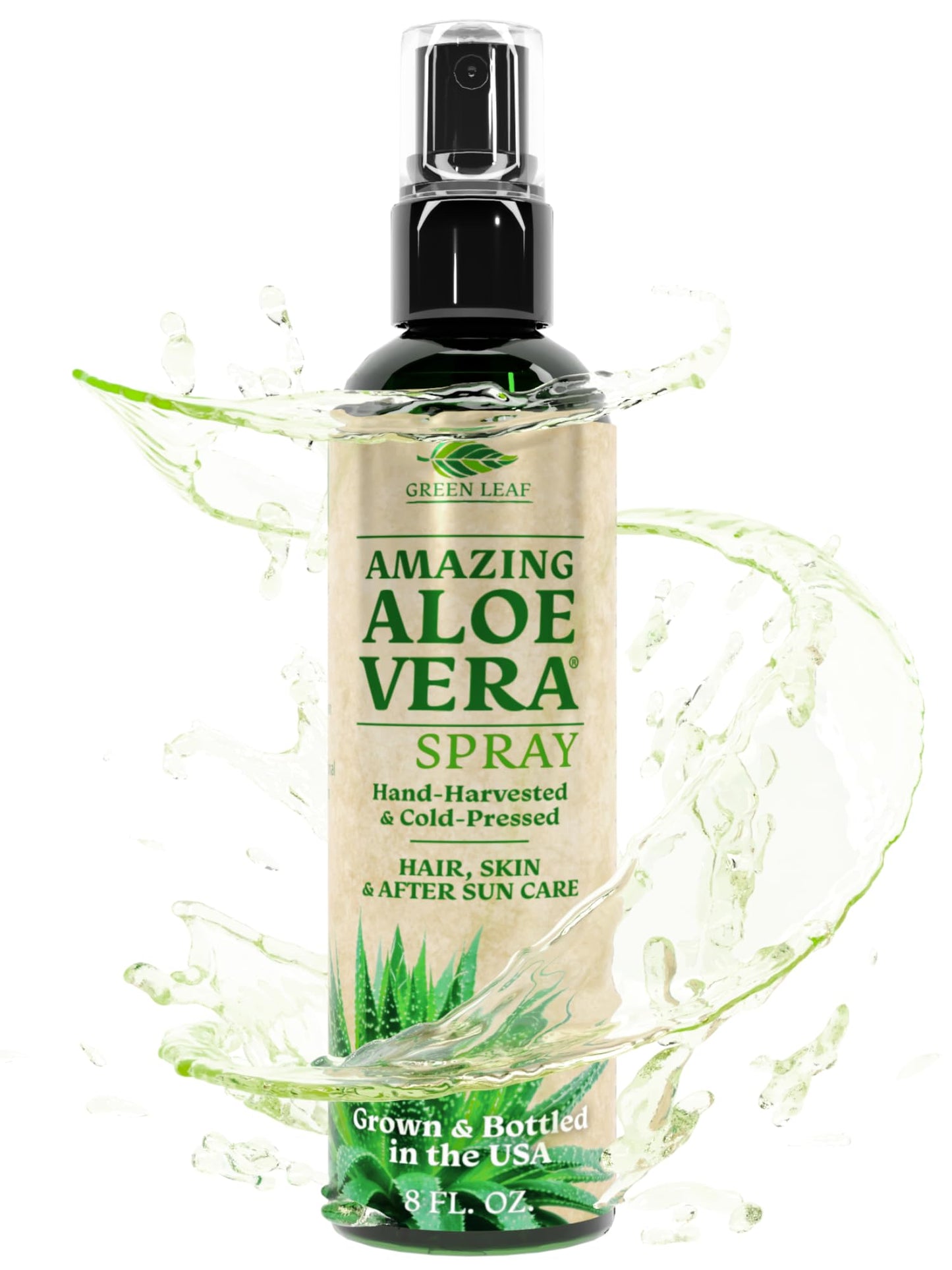 Green Leaf Naturals Aloe Vera Spray | 99% Cold-Pressed Aloe Vera Juice with Vitamin C, E & A | Hair, Skin, Facial Moisturizer, Sunburn Relief & After