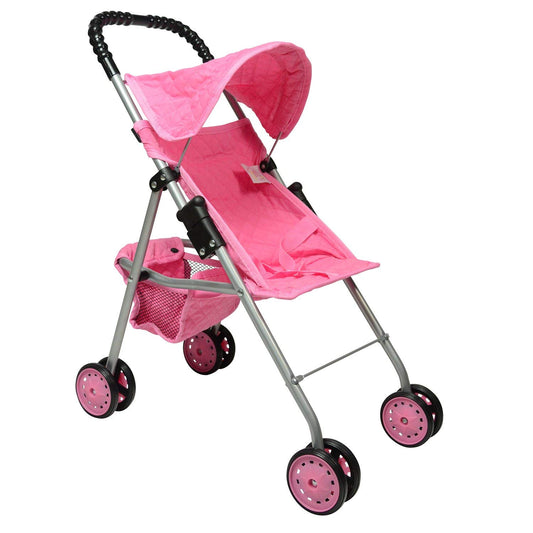 The New York Doll Collection My First Doll Stroller with Basket, Foldable Doll Stroller (Pink Quilted)