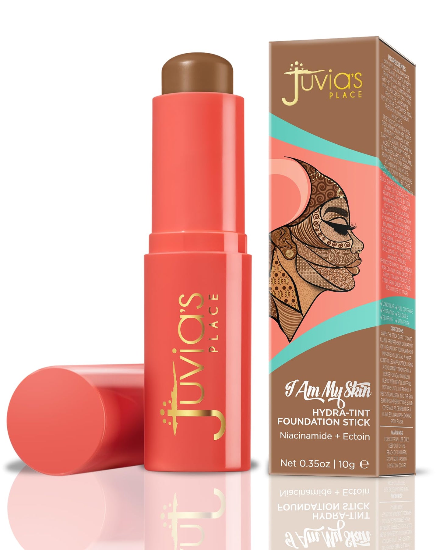 Juvia's Place I Am My Skin Hydra-Tint Foundation Stick - 9 Guinea - Cool, Rich Brown with Neutral Tones, Buildable, Hydrating & Blurring Coverage, Satin Finish for a Flawless, Glowy Look All Day