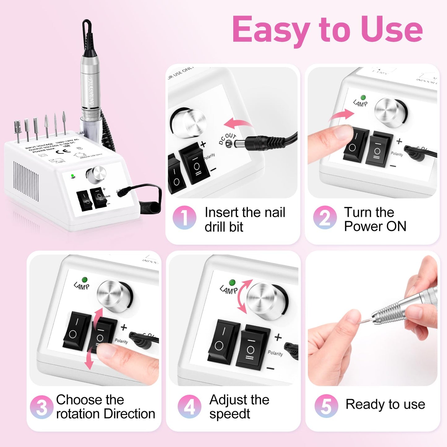 Jiasheng Electric Nail Drill, 30000rpm Professional Nail Drill Machine, Compact Electrical Nail File Kit for Acrylic Gel Nails Efile Drill