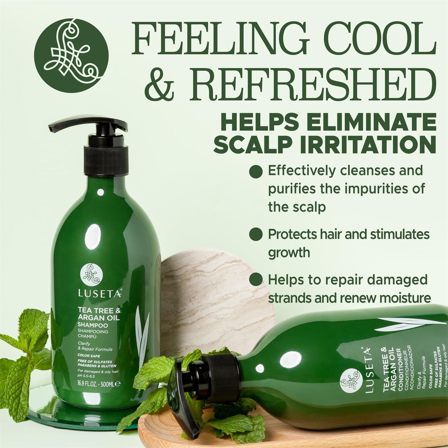 Luseta Tea Tree Oil Shampoo and Conditioner Set for Flaky, Dry Scalp - Cooling Peppermint & Lavender, Refreshes Scalp & Removes Buildup, Sulfate-Free