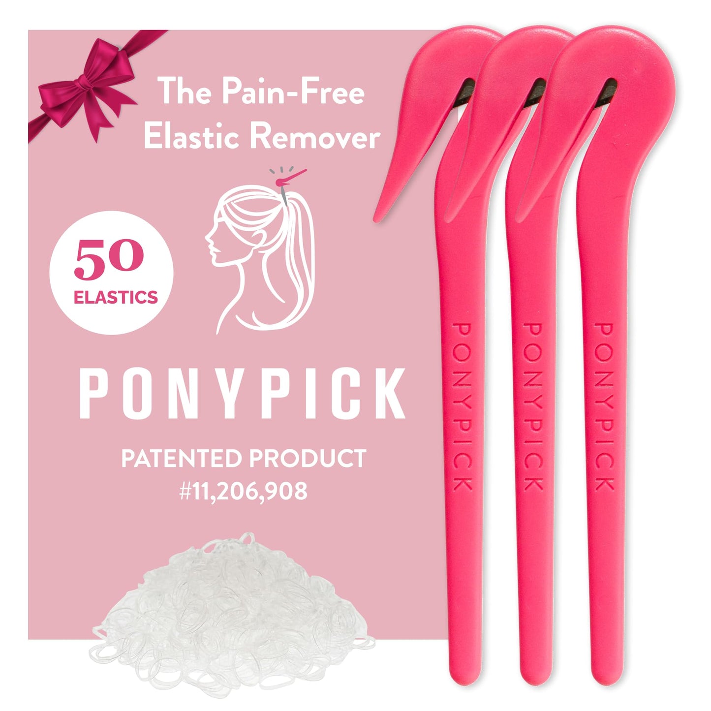 Pony Pick Hair Elastic Rubber Bands Cutter - Easy To Use, Pain-Free, No Hair Damage - Ponytail Tool for Kids & Toddlers (3 Packs & 50 Clear Elastics) Beauty and Personal Care Pony Pick Default Title