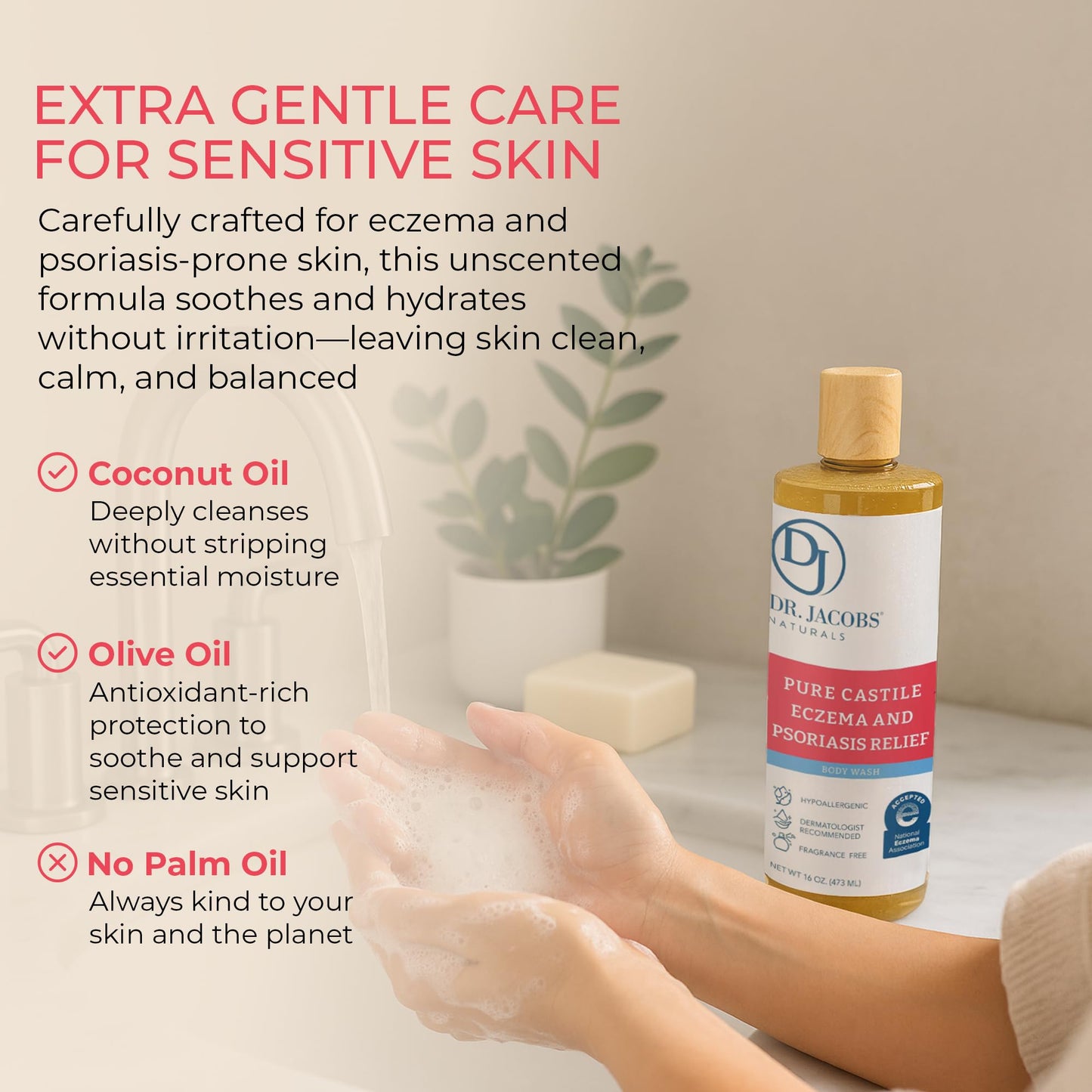Dr. Jacobs Naturals Hypoallergenic Castile Soap, Dermatologist Tested Unscented Soap for Eczema & Psoriasis Relief - Sensitive Skin Body Wash Vegan Beauty & Personal Care DR.JACOBS NATURALS