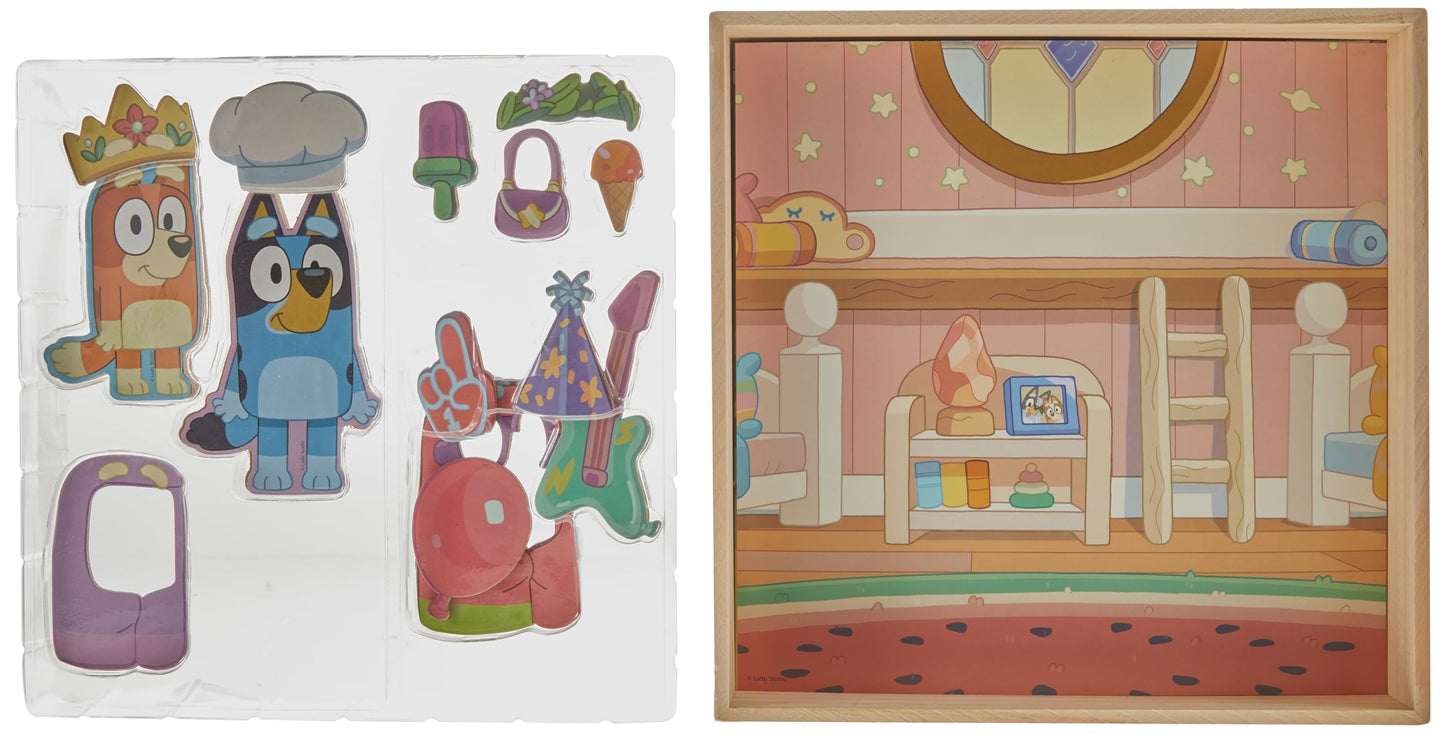 Horizon Group USA Bluey Magnetic Wooden Playhouse, 18 Piece Activity Set, Includes 2 Wooden Dolls House, Great Toys for Kids, Fun Birthday Party…