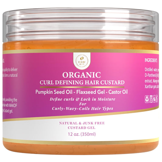 MAKOF BEAUTY Curls Defining & Styling Custard Gel, Enhances Curls Definition & Long-Lasting Hold. With Flaxseed, Pumpkin Seed & Rosemary. Natural Hair