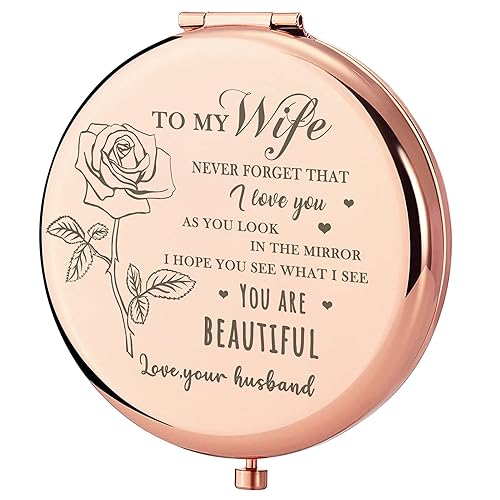GAOLZIUY Gifts for Wife - Beautiful Wife Gift Rose Gold Compact Mirror, Birthday Gifts for Women, Wedding Anniversary, Valentines Day, Mothers Day