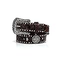 ARIAT Women's Scroll Cutout Concho Nailhead Edged Belt, Brown, Medium