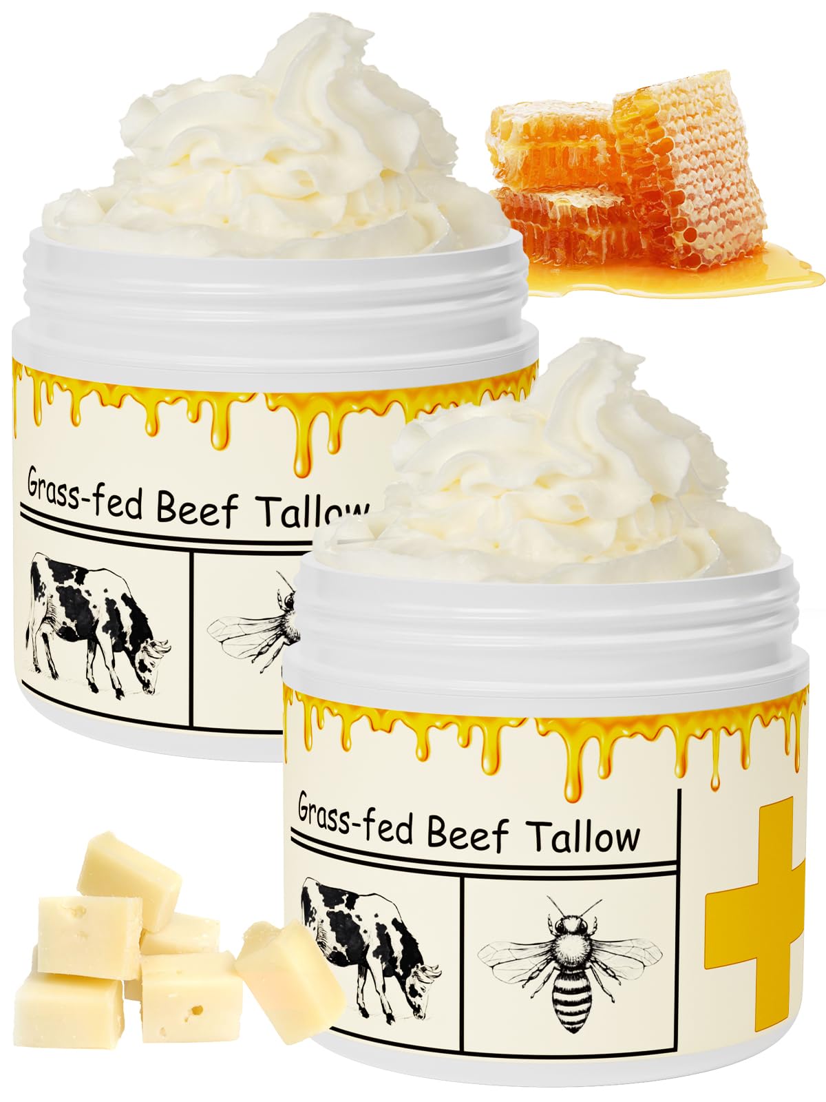 mkzea Beef Tallow for Skin, Beef Tallow, Tallow and Honey Cream, Grass Fed Beef Tallow, Whipped Beef Tallow for Face Moisturizer for All Purpose