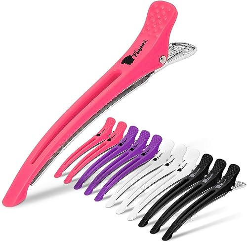 Fagaci Firm Grip Hair Clips with Silicone Band - Duckbill Sectioning and Styling Clips, Durable Alligator Clips for Women's Hair, Long Duck Billed