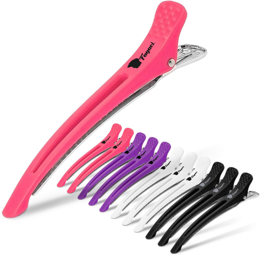 Fagaci Firm Grip Hair Clips with Silicone Band - Duckbill Sectioning and Styling Clips, Durable Alligator Clips for Women's Hair, Long Duck Billed