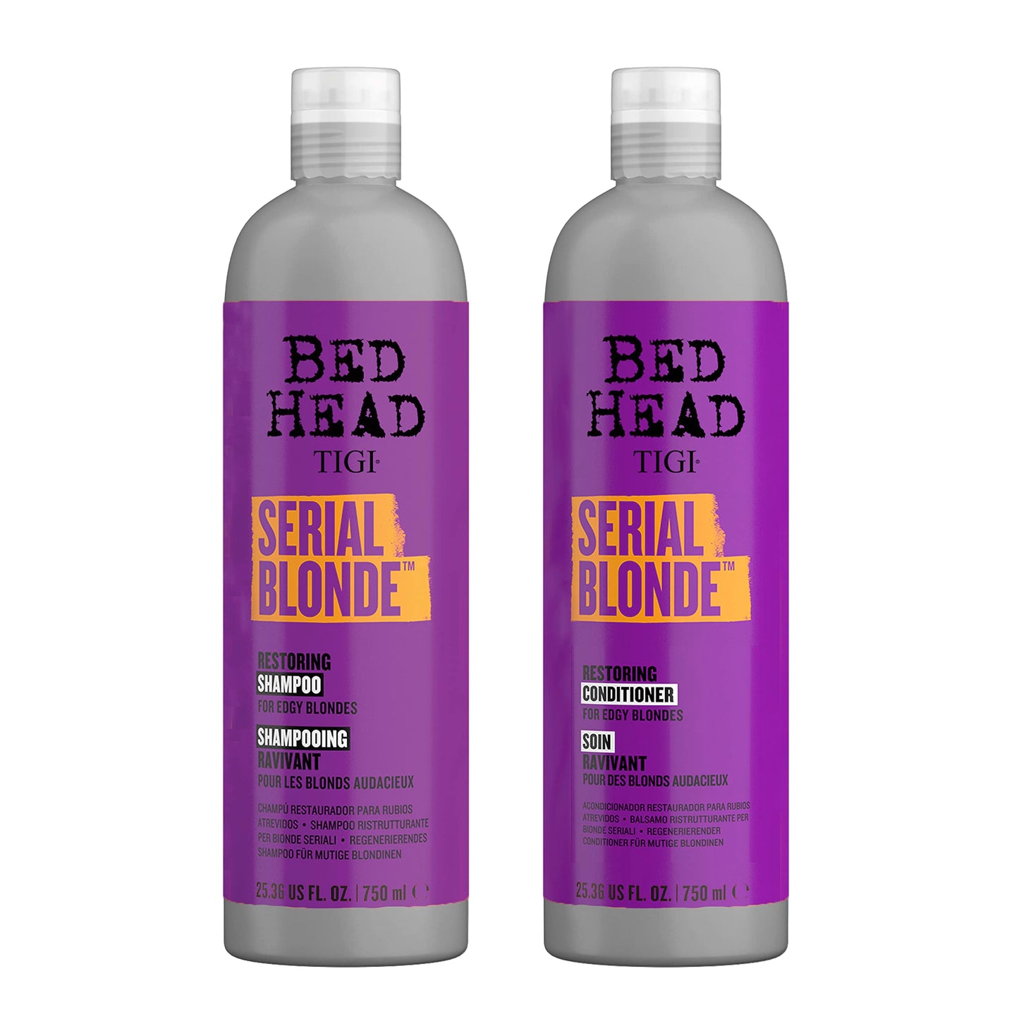 TIGI Bed Head Serial Blonde Restoring Shampoo & Conditioner Set for Damaged Blonde Hair, Hydrolyzed Keratin, 25.36 fl oz, 2 Pack