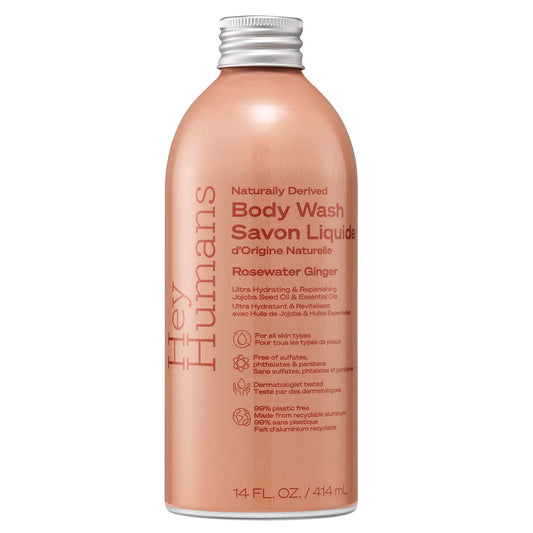 Hey Humans Rosewater Ginger Replenishing Body Wash with Natural Ingredients - Jojoba Oil | Vegan, Cruelty Free, 14 fl. Oz