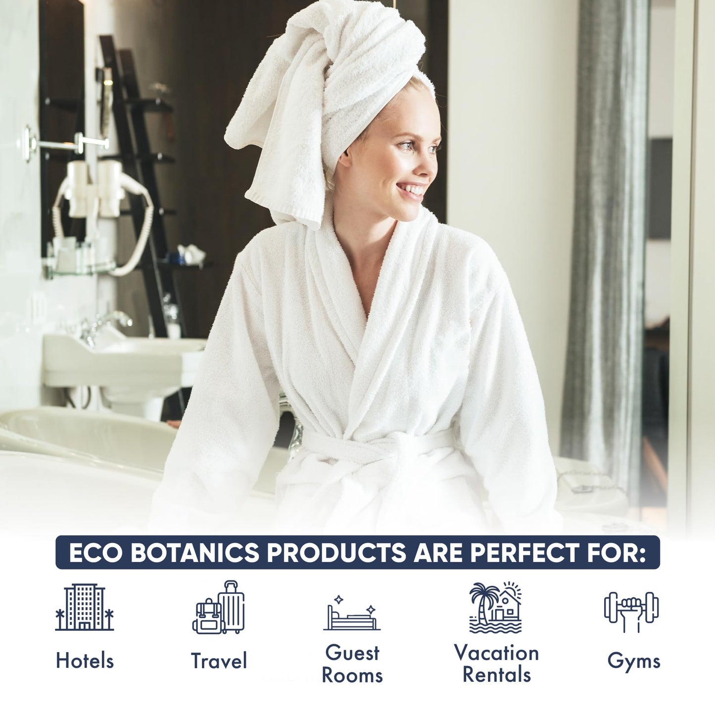 Eco Botanics Hotel Amenities Set | 10.14oz Pump Bottles | Shampoo, Conditioner, Hand & Body Wash, and Lotion | Set of 4