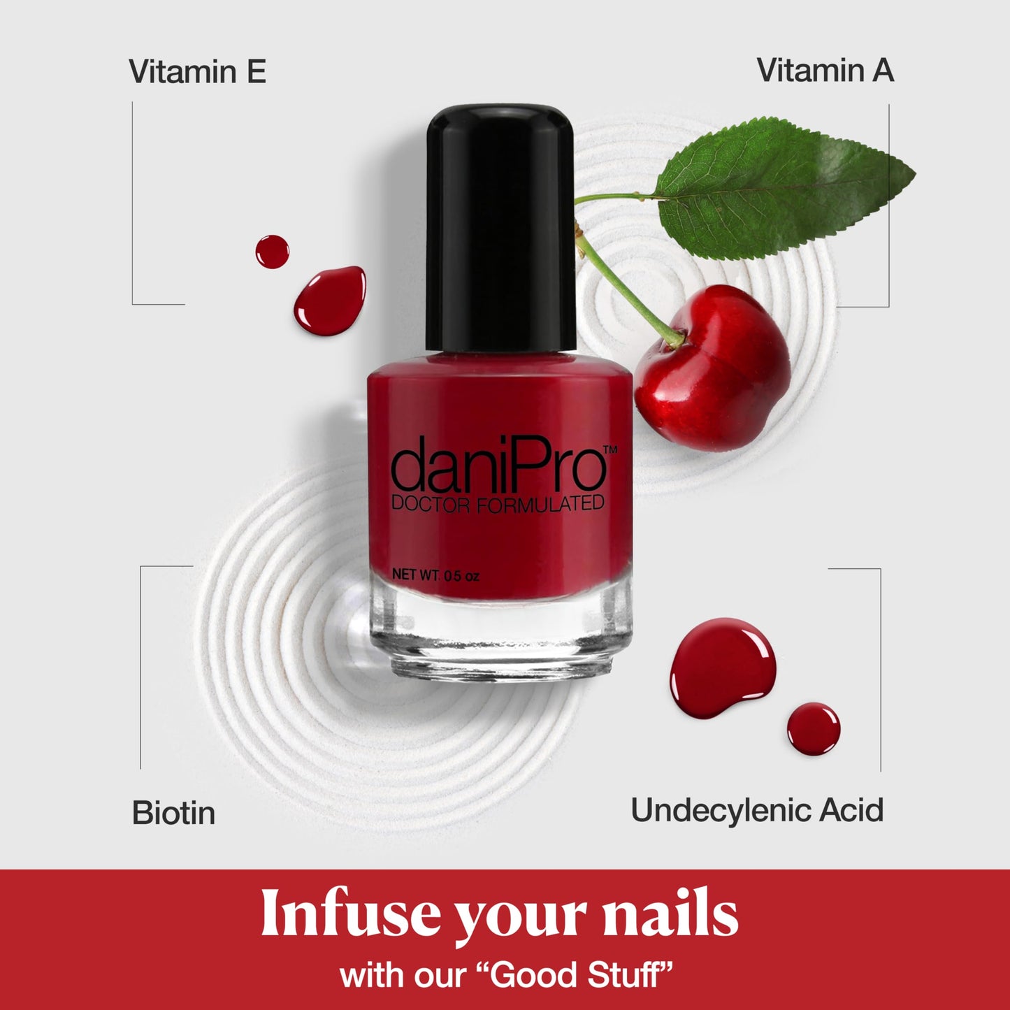 daniPro Doctor Formulated Nail Polish Always Be True - Deep Red Fingernail Polish & Toenail Polish, 0.5 oz with Undecylenic Acid, Biotin & Vitamins