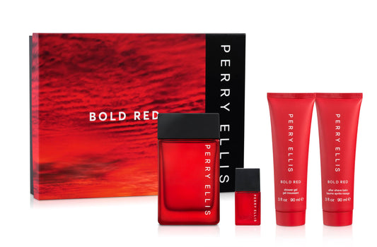Perry Ellis Bold Red Gift Set: 3.4 fl oz eau de toilette,3 oz aftershave,3 oz shower gel,.25 fl oz travel mini - lime, parsley, mandarin, nutmeg Beauty & Personal Care Perry Ellis