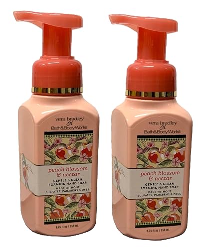 Bath and Body Works Gentle and Clean Foaming Hand Soap 8.75 oz each - Pack of 2 (Peach Blossom and Nectar)