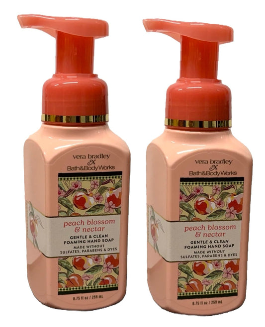 Bath and Body Works Gentle and Clean Foaming Hand Soap 8.75 oz each - Pack of 2 (Peach Blossom and Nectar)