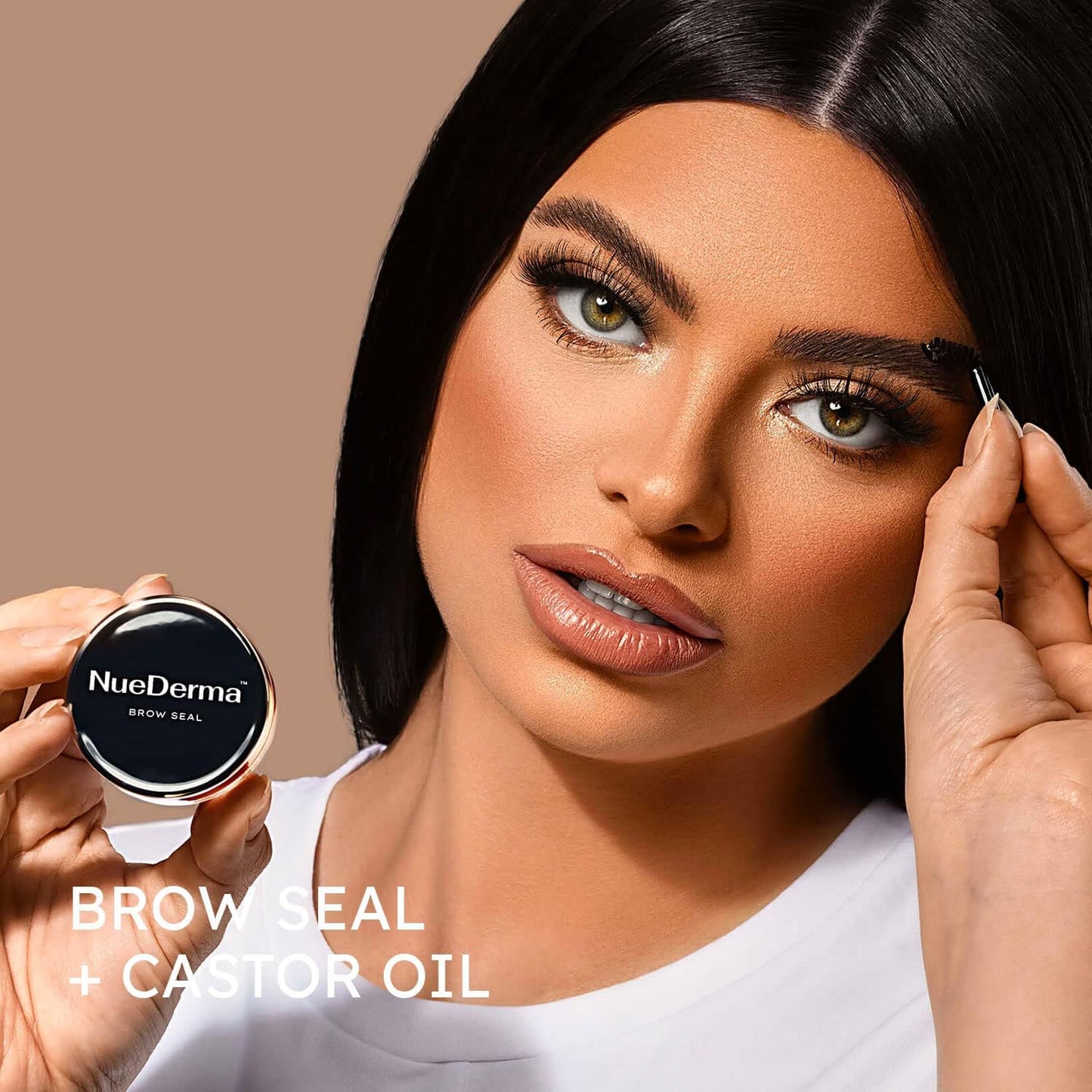 NueDerma - Brow Seal with Castor Oil - Clear Eyebrow Gel, Waterproof Eyebrow Makeup, Styling Wax for Feathered & Fluffy Brows - 1 OZ