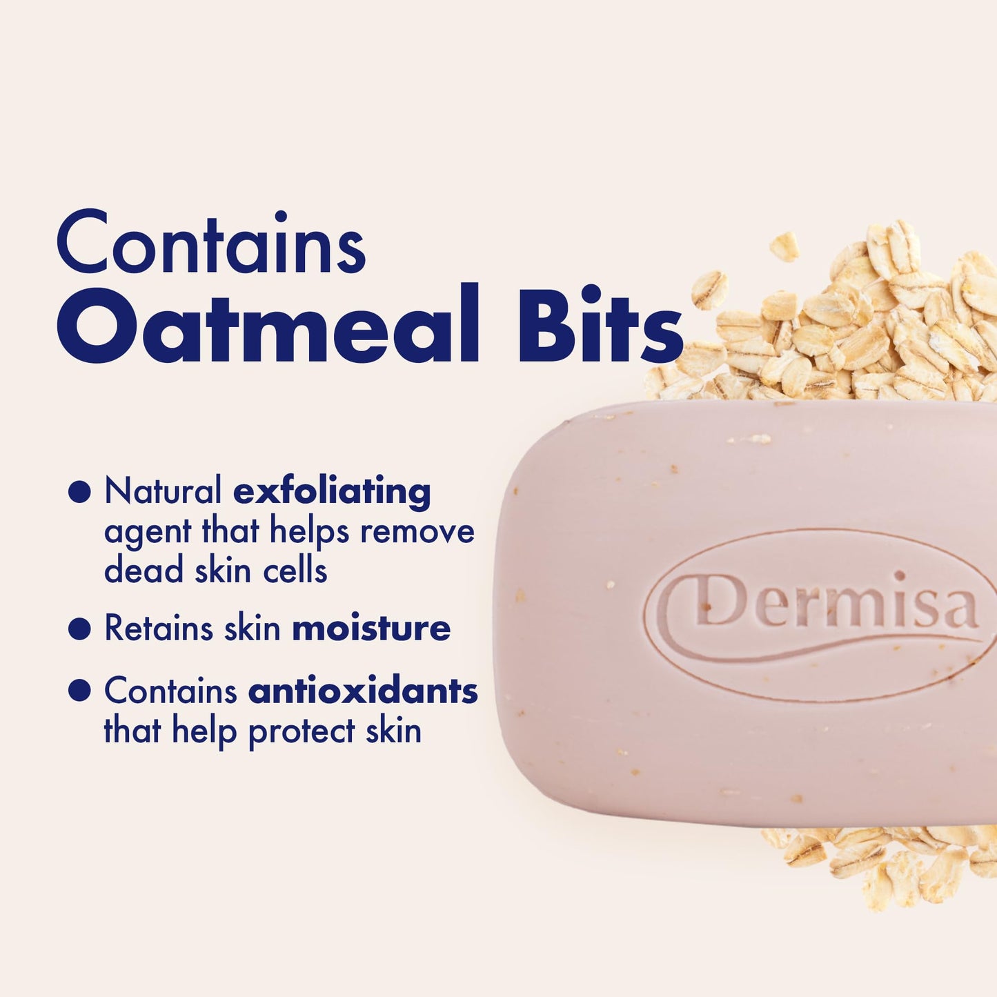 Dermisa Oatmeal Bar with Colloidal Oatmeal and Soothing Aloe Vera - Gently Exfoliating Face and Body Soap for Sensitive and Dry Skin - 3.0 Oz