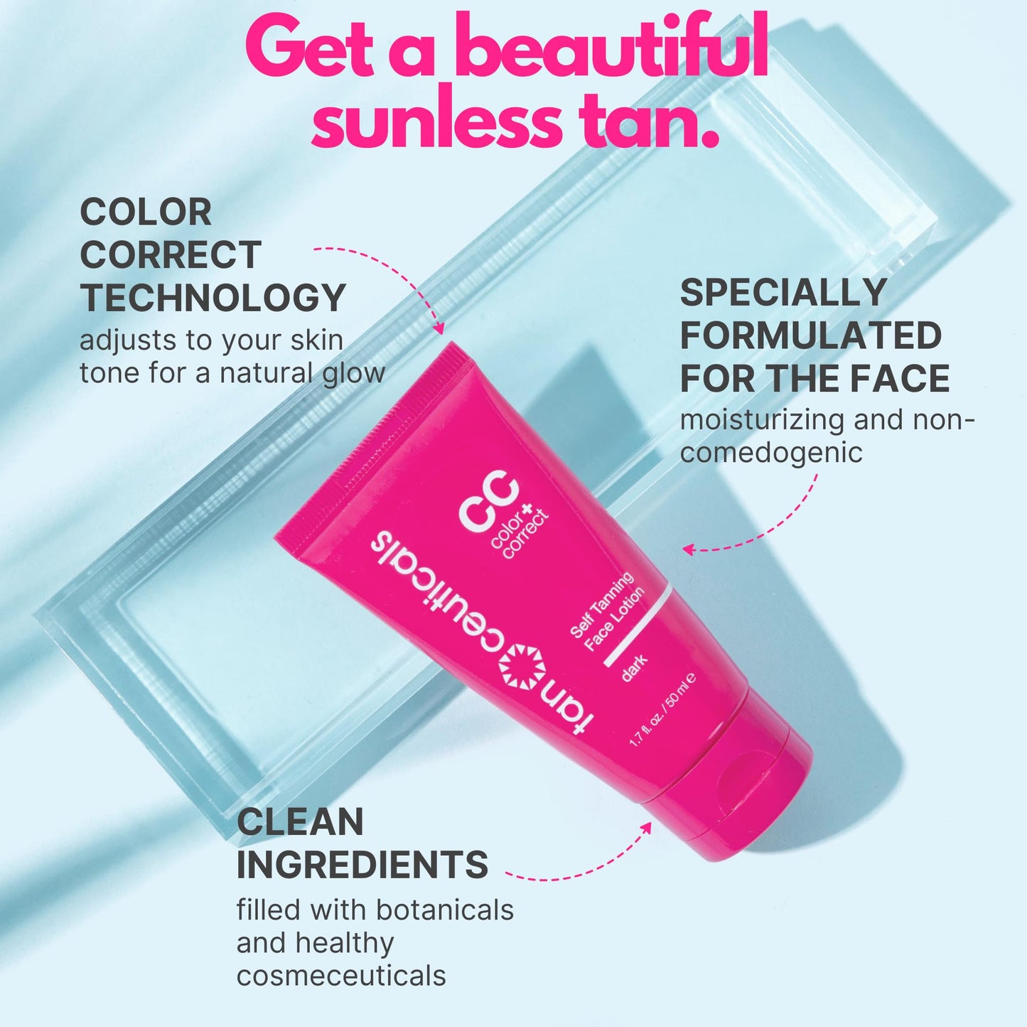 Tanceuticals Facial Self Tanner - Self Tanning Lotion for Face Gives Natural, Long Lasting Sunless Tan - Fresh Coconut Scent - Won’t Clog Pores or