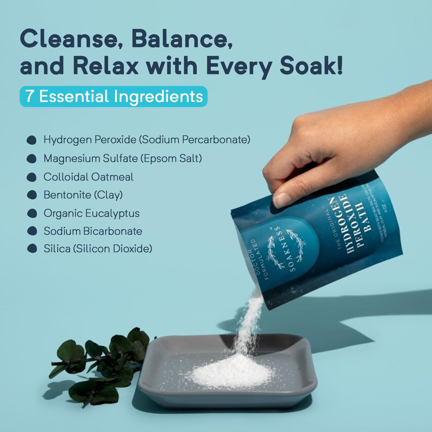 Soakness Hydrogen Peroxide Epsom Salt Bath Soak - USA-Made - Patented Bath Salts, Muscle Recovery, & Skin Detoxification - Magnesium Salts for Bathing