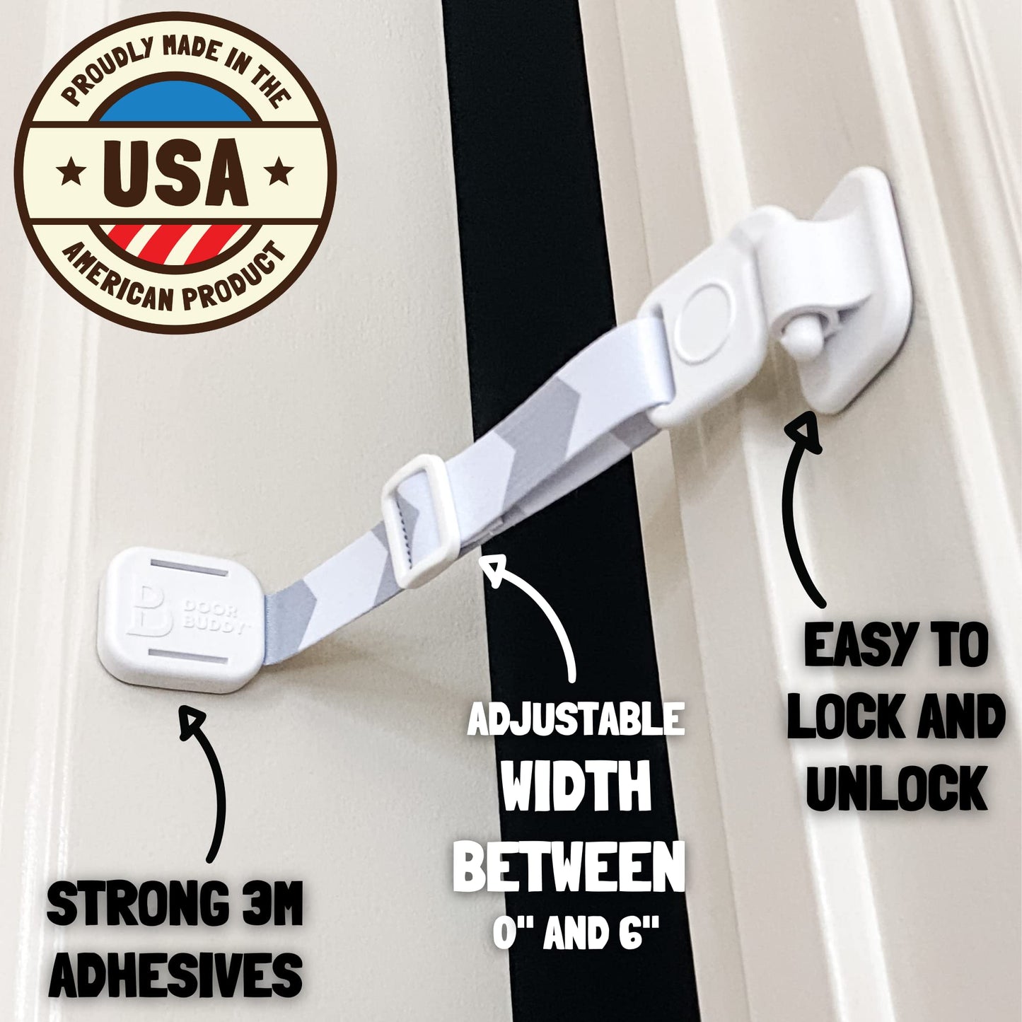 Door Buddy Adjustable Pet Door Latch – Grey Cat Door Strap, Dog-Proof Litter Box & Feeding Area Access, Fits Most Interior Doors