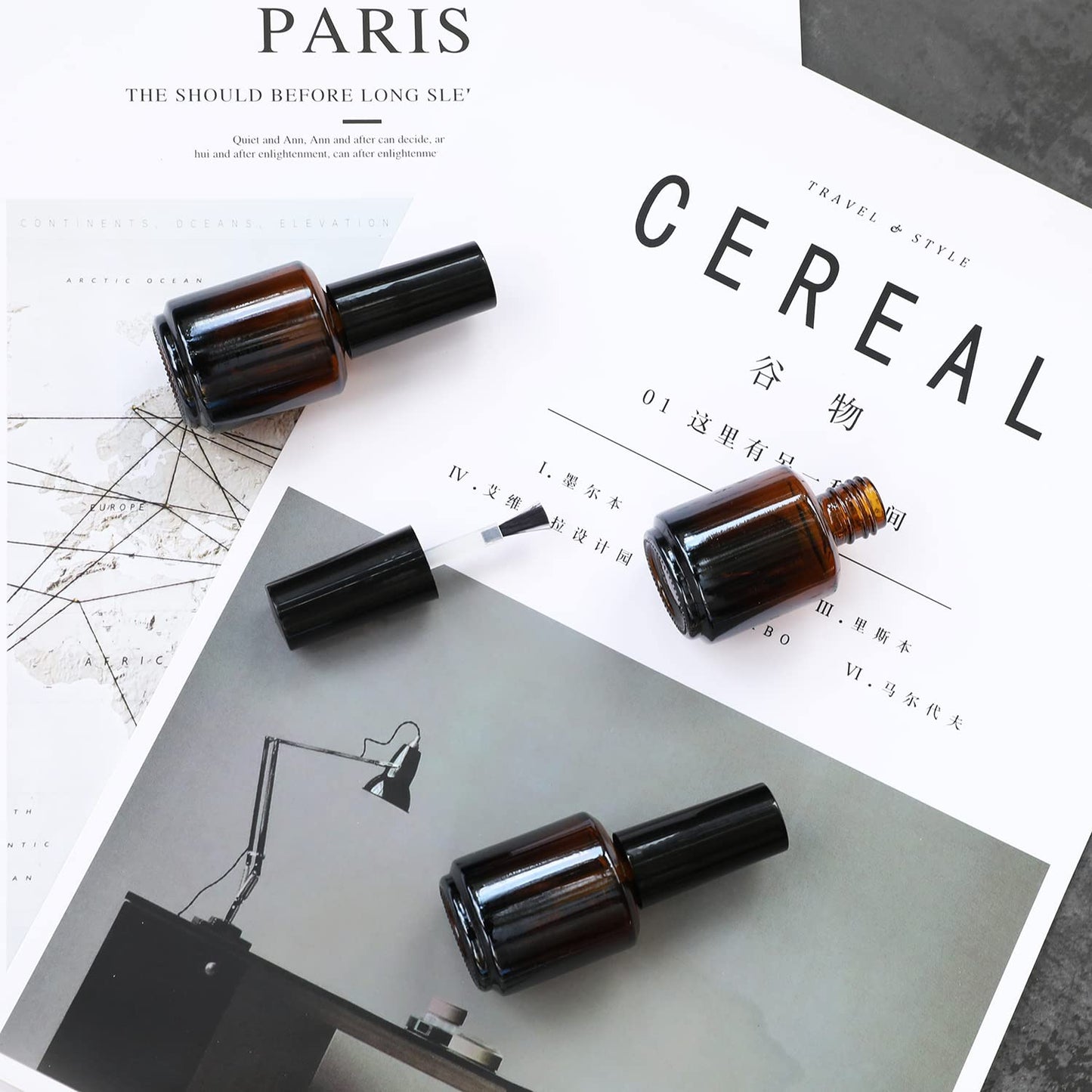 Agidea 6PCS Empty Nail Polish Bottles Amber 15ML/0.5 oz, Empty Dark Glass Refillable Nail Polish Bottles with Brush & Mixing Balls & Funnels,Brown