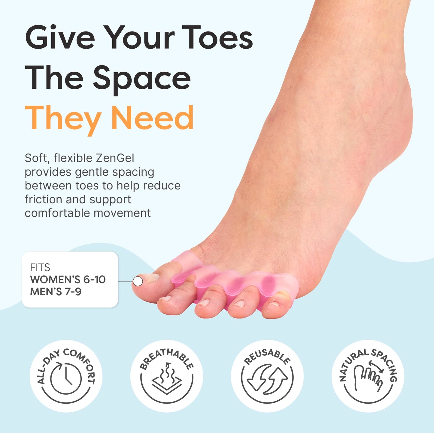 ZenToes Silicone Toe Spacers and Separators for Correct Toe Alignment, Bunion Relief, Hammertoe Straightener, Gel Orthopedic Corrector - 2 Pairs Beauty & Personal Care ZenToes