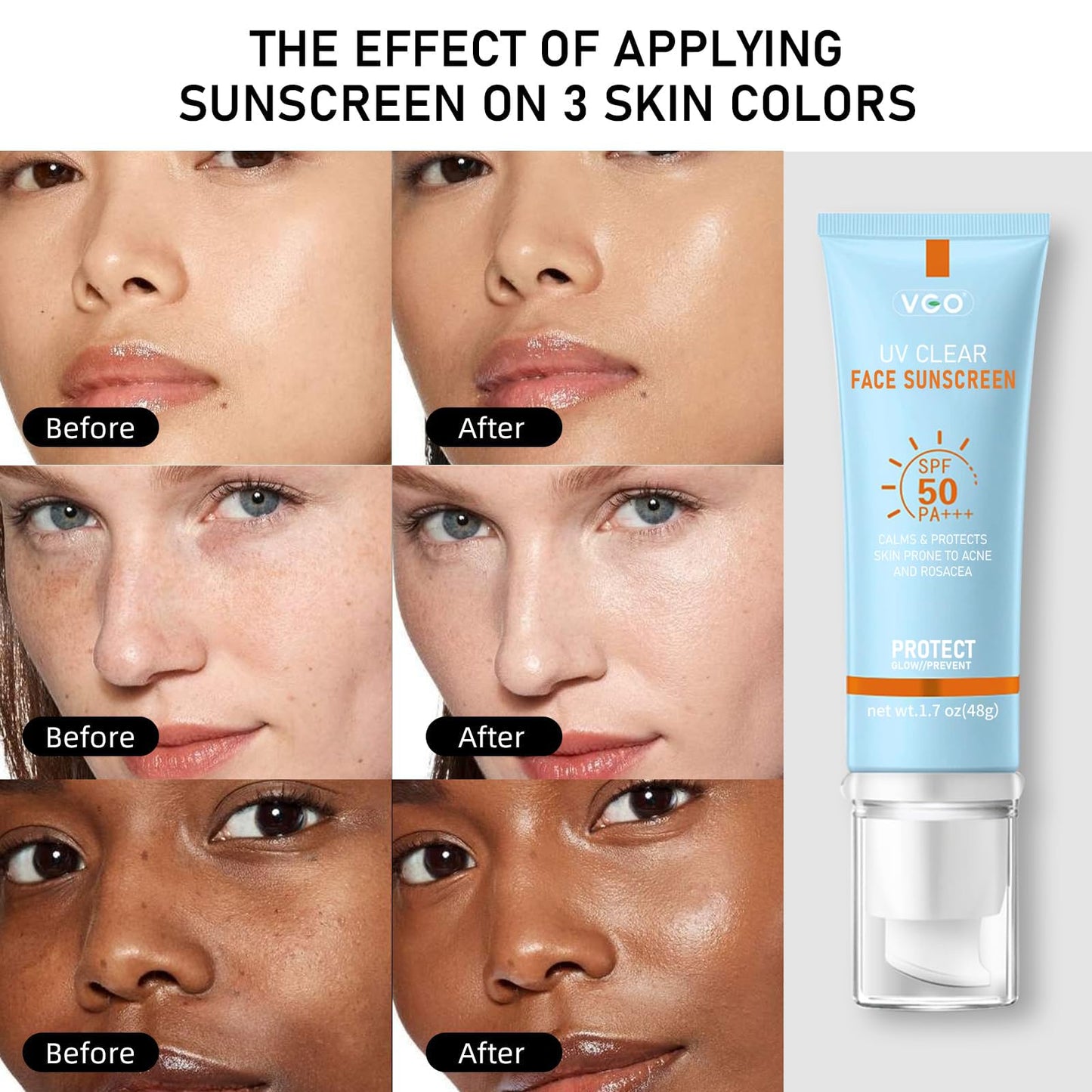 VGO Clear Face Sunscreen SPF 50, Hydrating Sun Essence Leaves No Sticky Feeling Travel Size Sunscreen Against UVA and UVB Rays 50ml / 1.7oz
